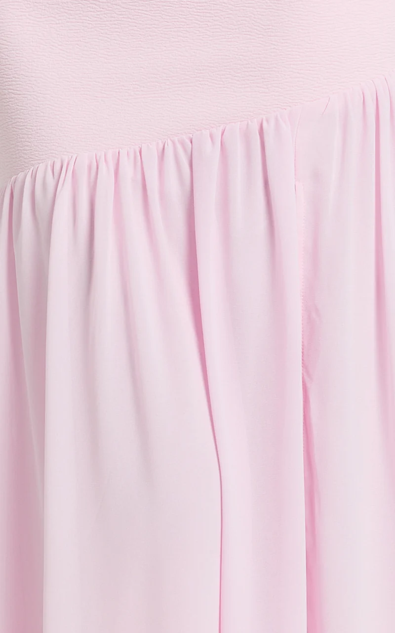 Zia Maxi Dress - One Shoulder Sheer Skirt Dress in Pink