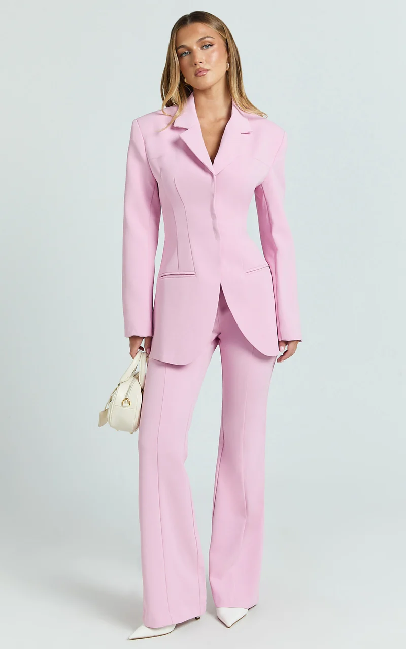 Seville Blazer - Long Line Notched Lapel Blazer in Pink