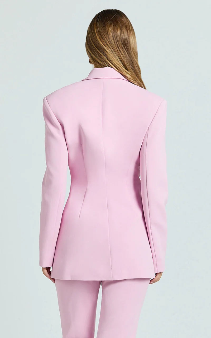 Seville Blazer - Long Line Notched Lapel Blazer in Pink
