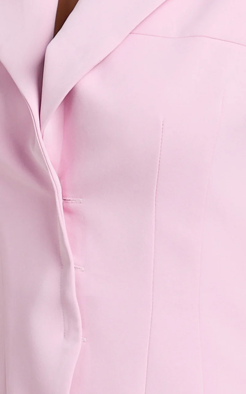 Seville Blazer - Long Line Notched Lapel Blazer in Pink