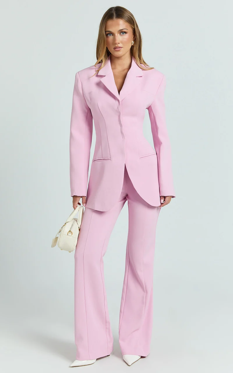 Seville Pants - High Waisted Slim Fit Bootleg Tailored Pants in Pink