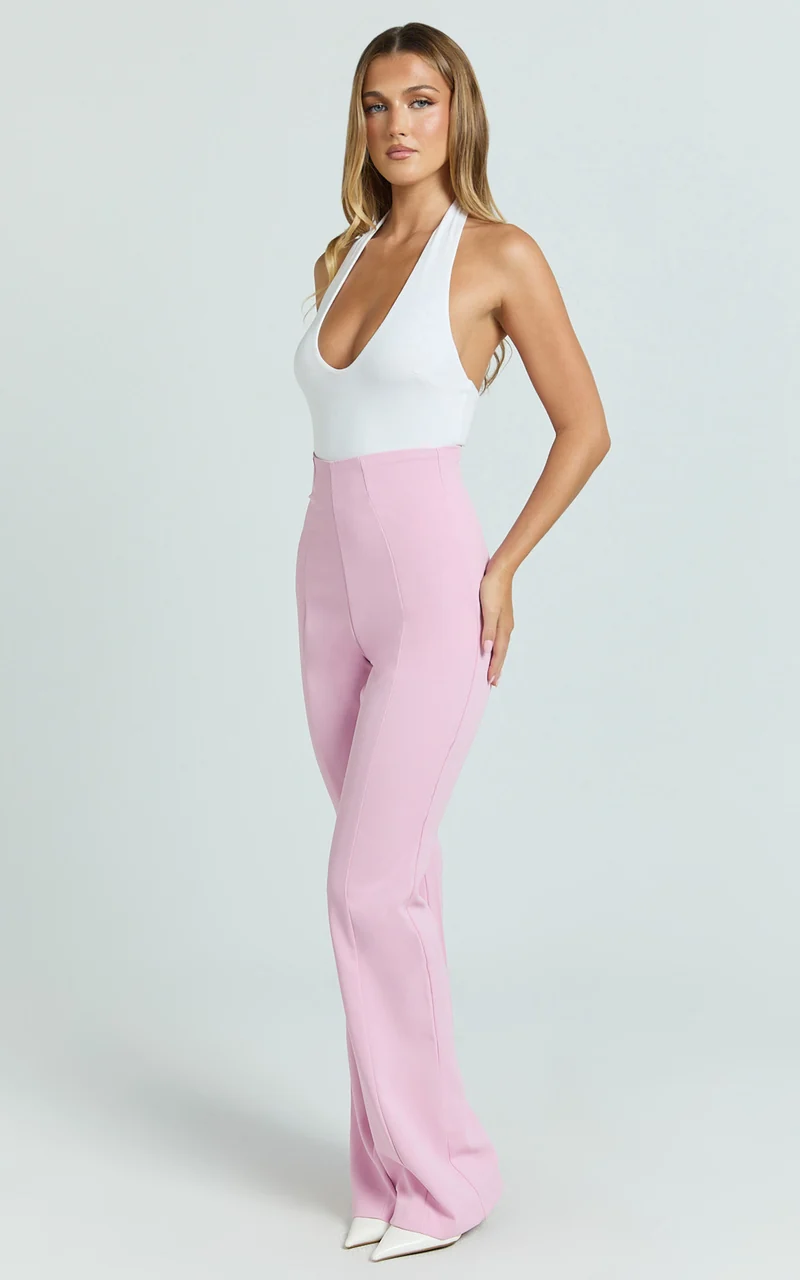 Seville Pants - High Waisted Slim Fit Bootleg Tailored Pants in Pink