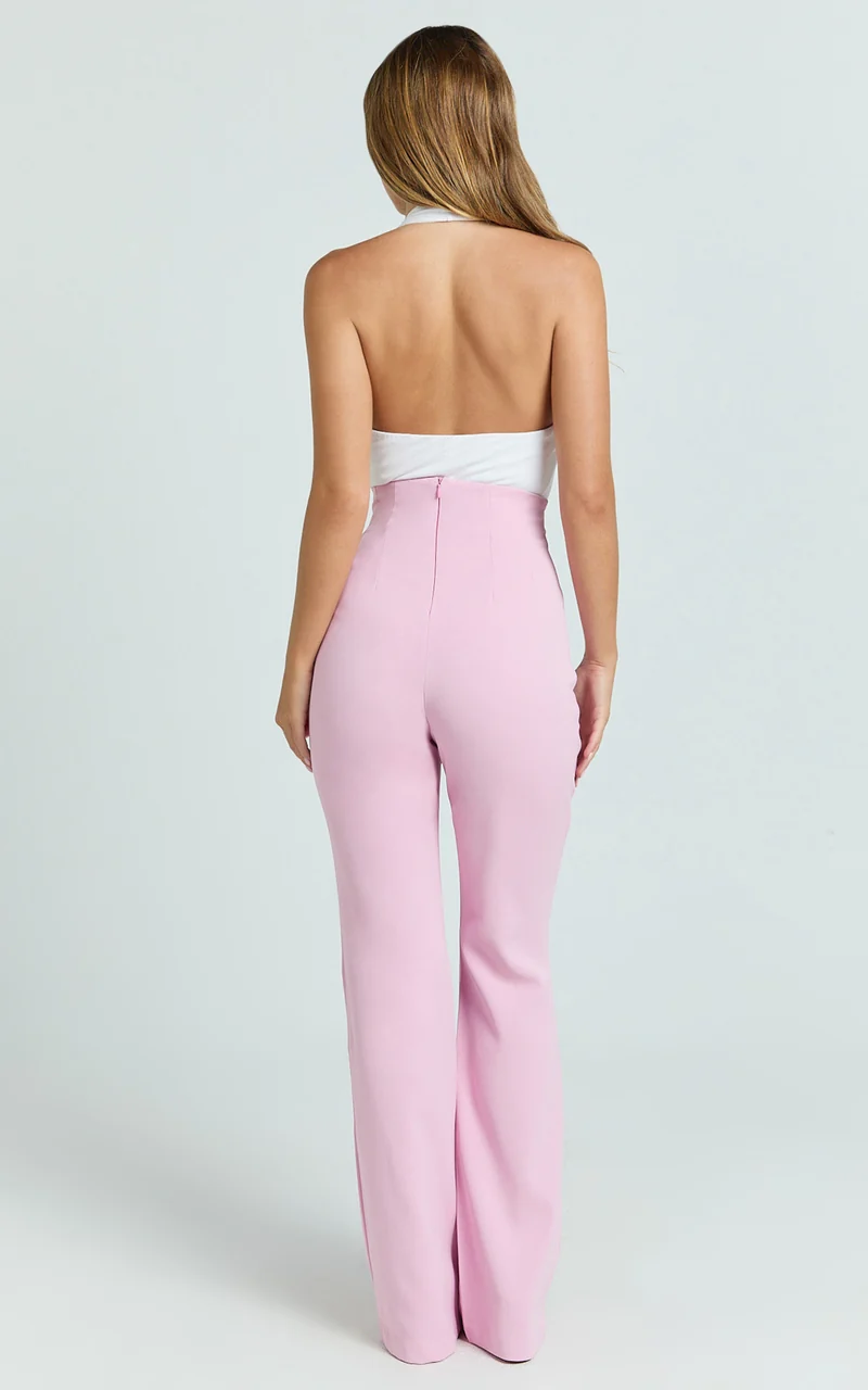 Seville Pants - High Waisted Slim Fit Bootleg Tailored Pants in Pink
