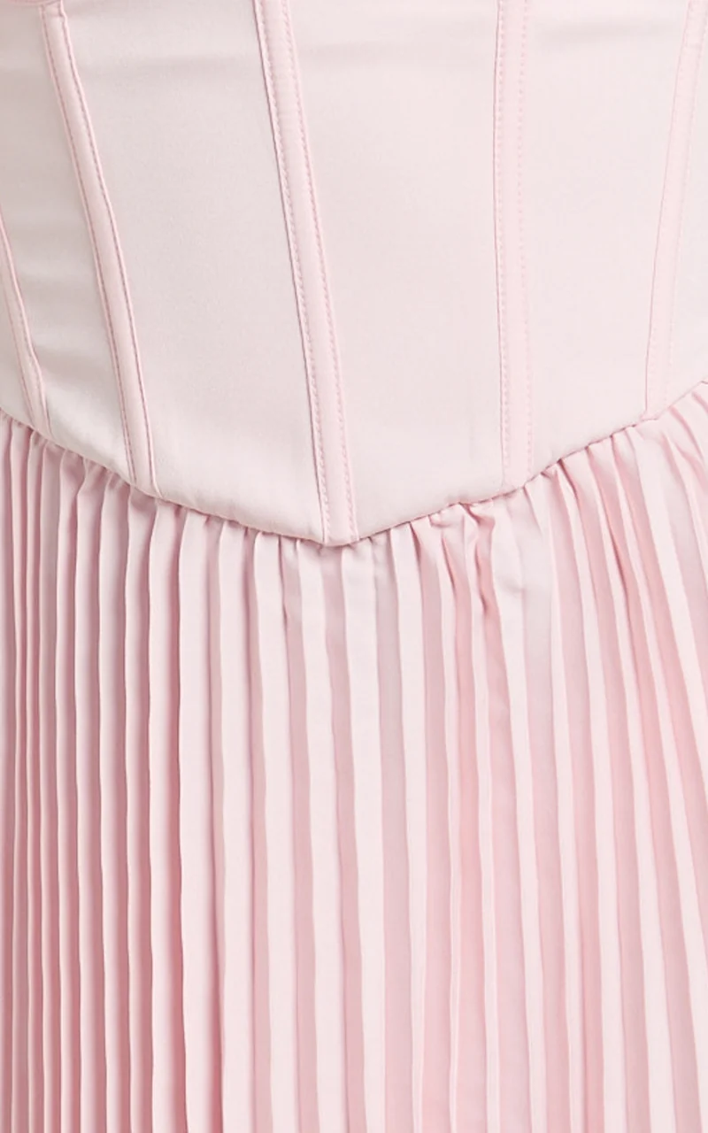 Loretta Mini Dress - Lace Up Corset Pleated Dress in Soft Pink