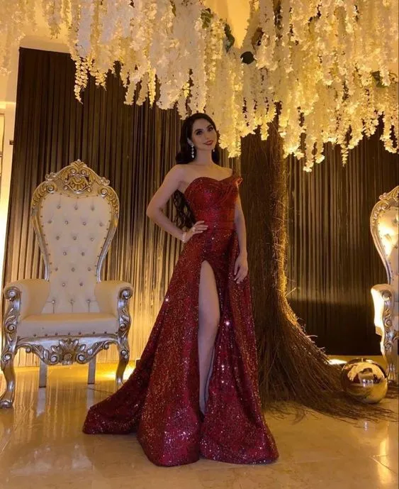 Robe de bal rouge foncé, élégante robe de soirée longue