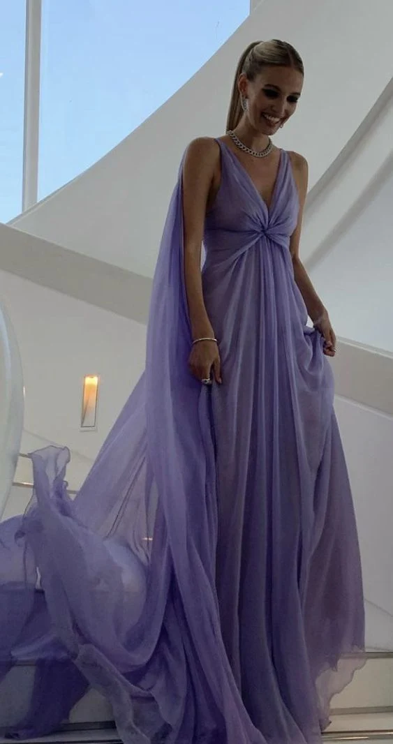 Robe de bal longue lilas, robe de soirée, en mousseline, sans manches, tenue de soirée