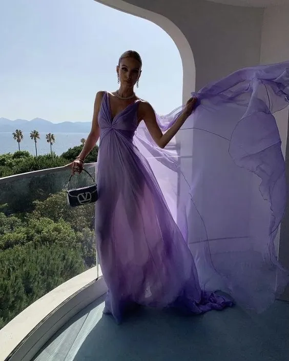 Robe de bal longue lilas, robe de soirée, en mousseline, sans manches, tenue de soirée