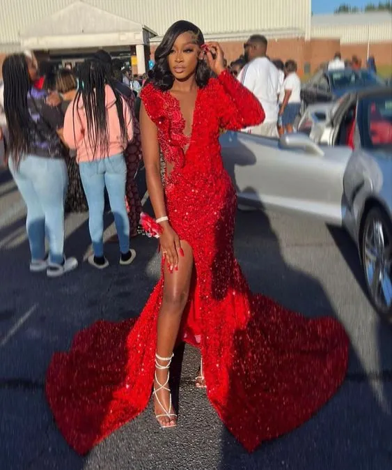 Superbe robe de bal sirène longue rouge pour fêtes et soirées