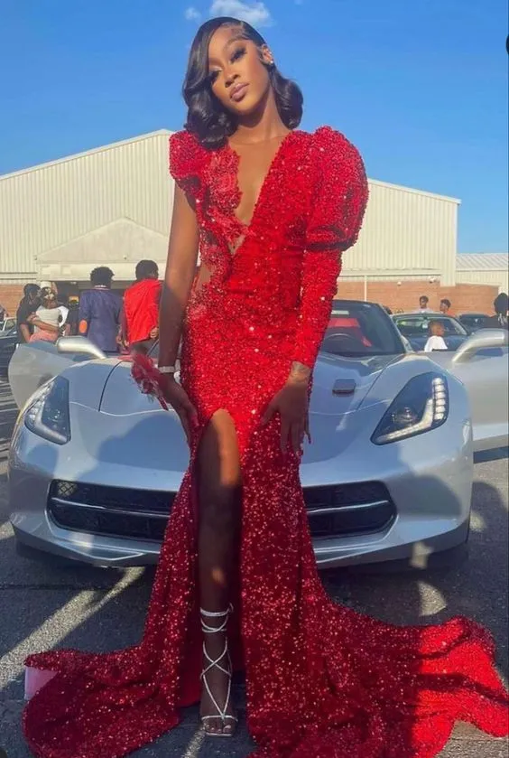 Superbe robe de bal sirène longue rouge pour fêtes et soirées