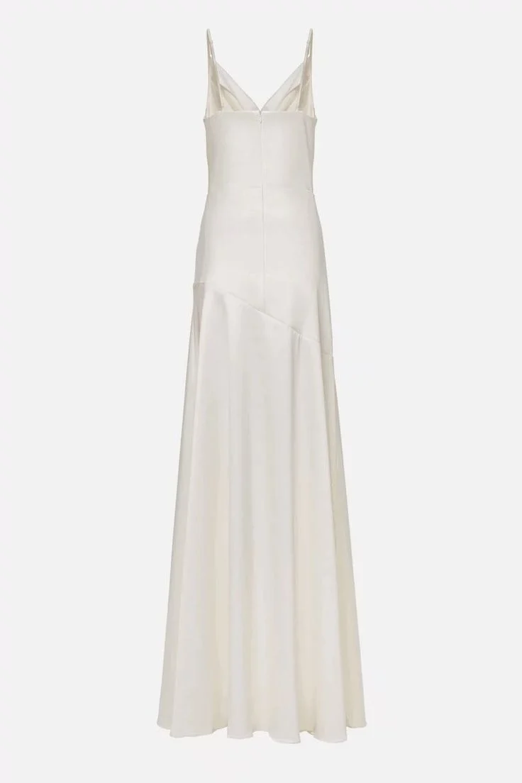 Belle robe de bal sirène blanche en satin à bretelles spaghetti sans manches