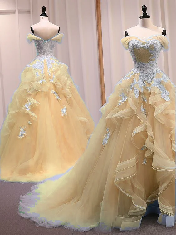 Robe de bal longue bleue à col en cœur et épaules dénudées