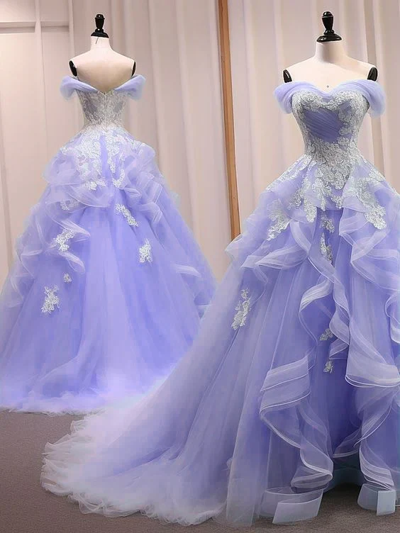 Robe de bal longue bleue à col en cœur et épaules dénudées