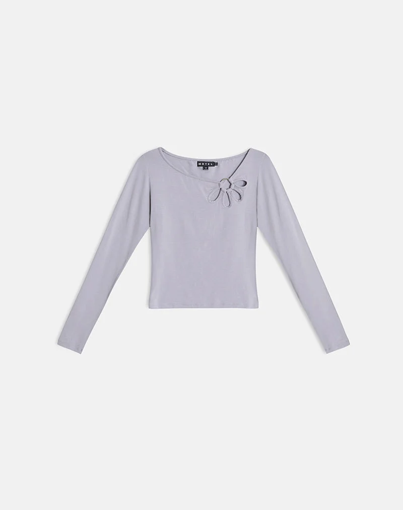 Haut à manches longues Donela avec anneau fleuri, gris lilas