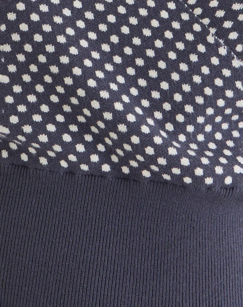 Haut Josina en tricot compact à pois gris et ivoire