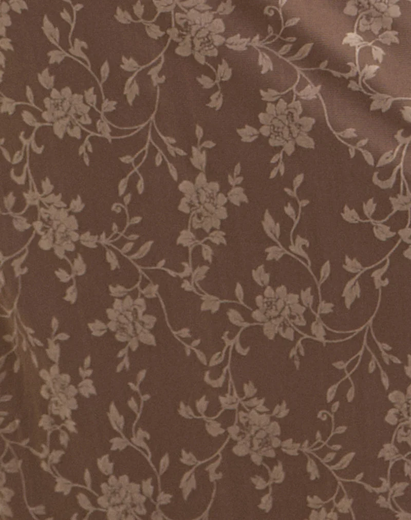 Robe longue Shaleed à motif feuillu floqué taupe foncé