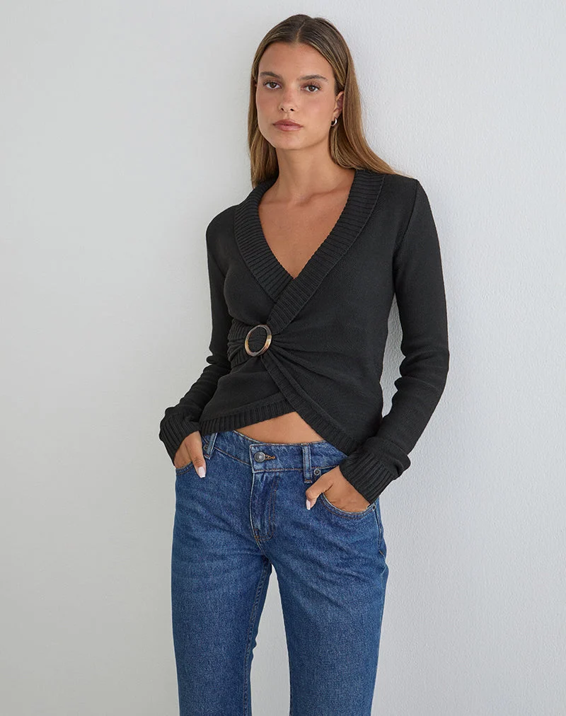 Haut Minara avec boucle en résine, tricot noir