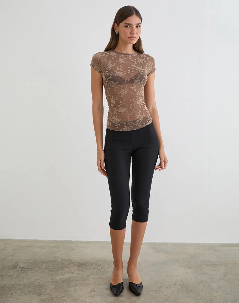 Nouveau haut à motif feuillu floqué taupe foncé
