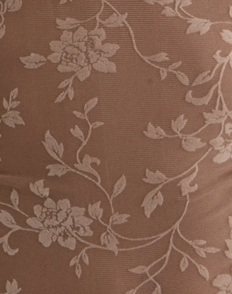 Nouveau haut à motif feuillu floqué taupe foncé