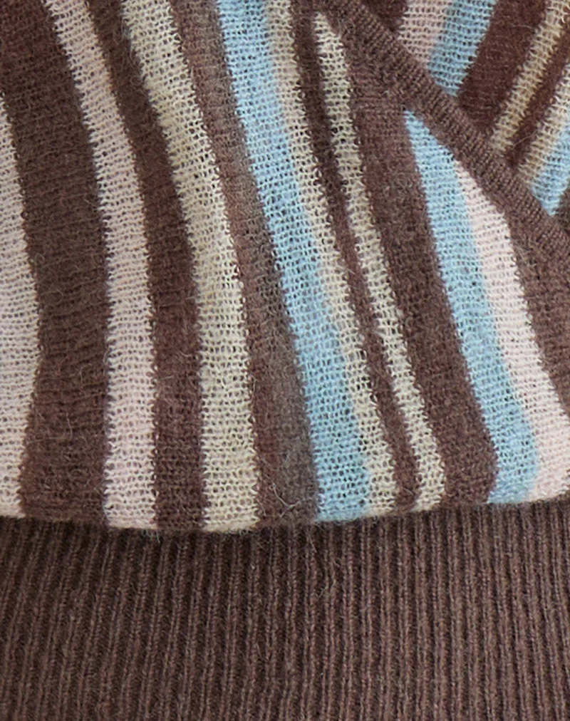 Haut cache-cœur Nilza en tricot rayé marron