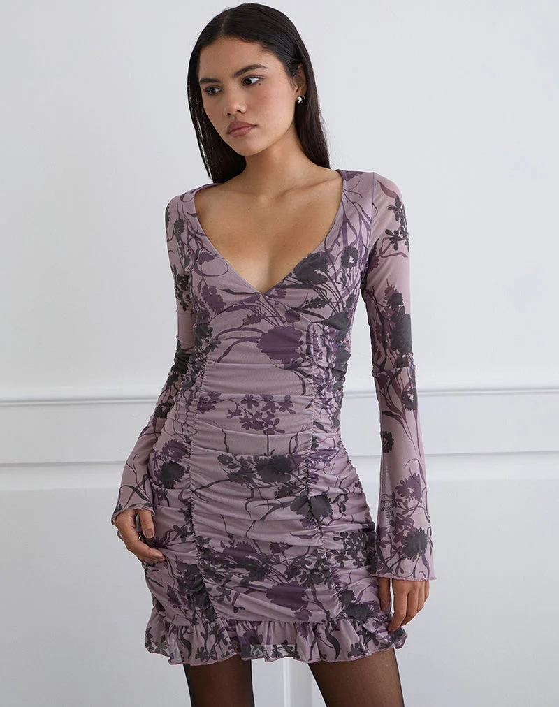 Robe Sezuko à fleurs violettes floquées