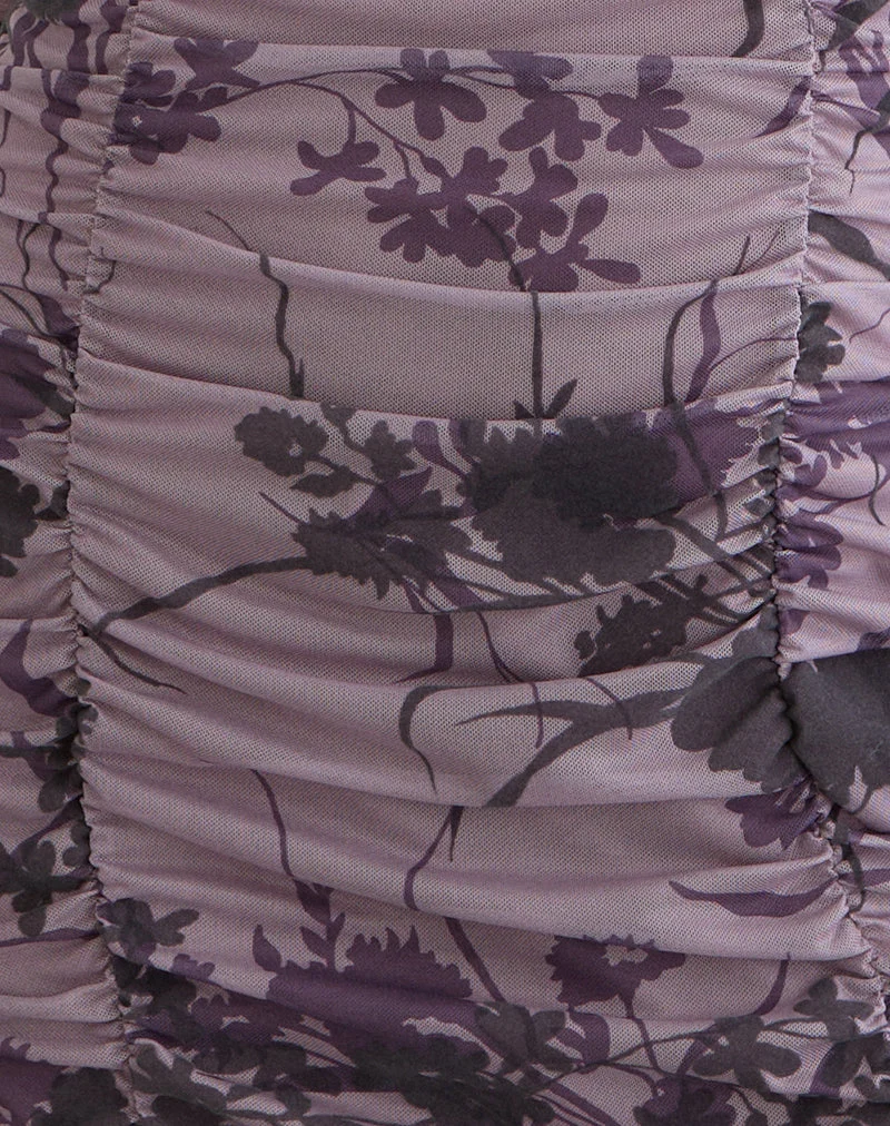 Robe Sezuko à fleurs violettes floquées