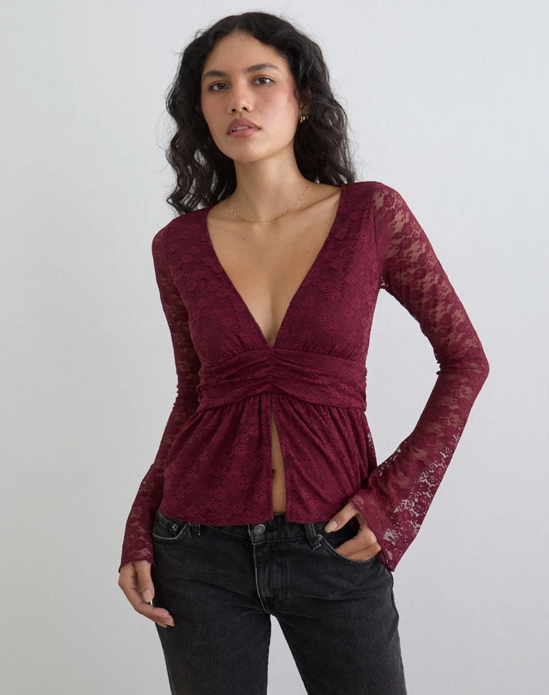 Haut papillon Milna en dentelle marron