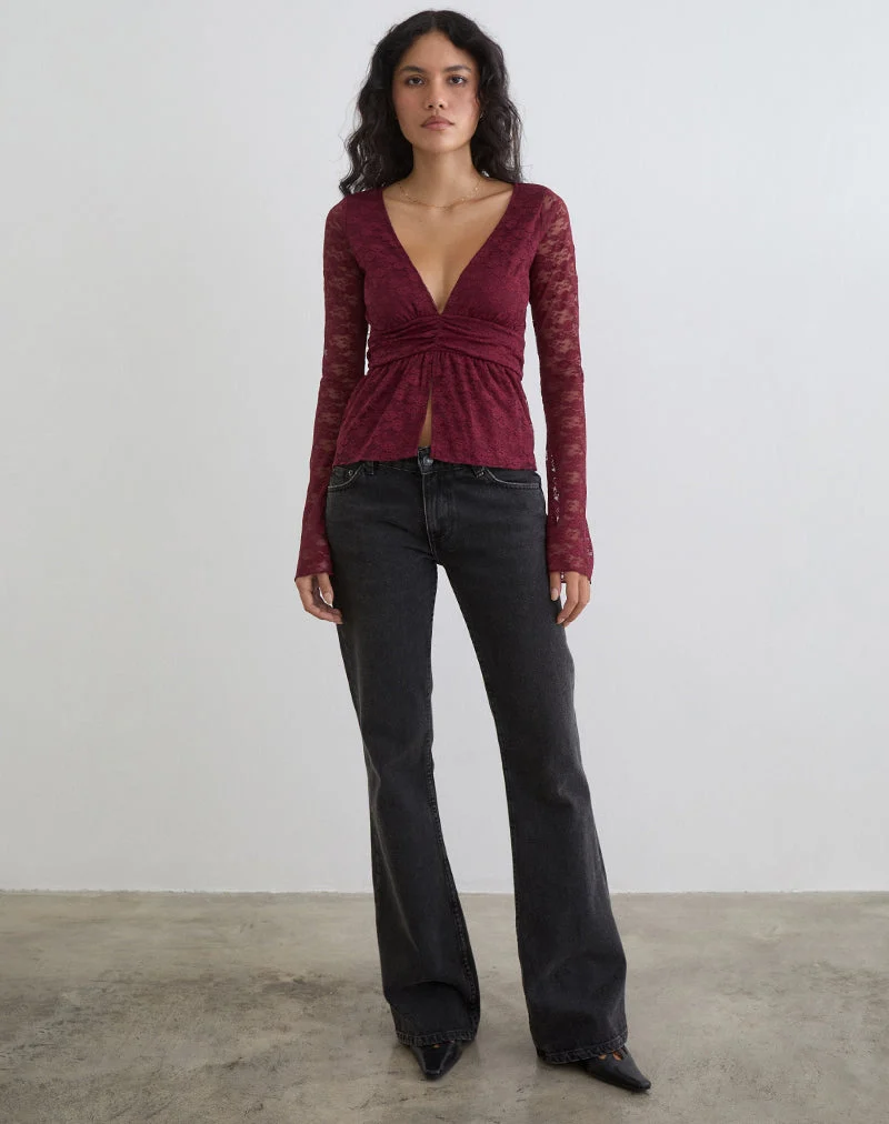 Haut papillon Milna en dentelle marron