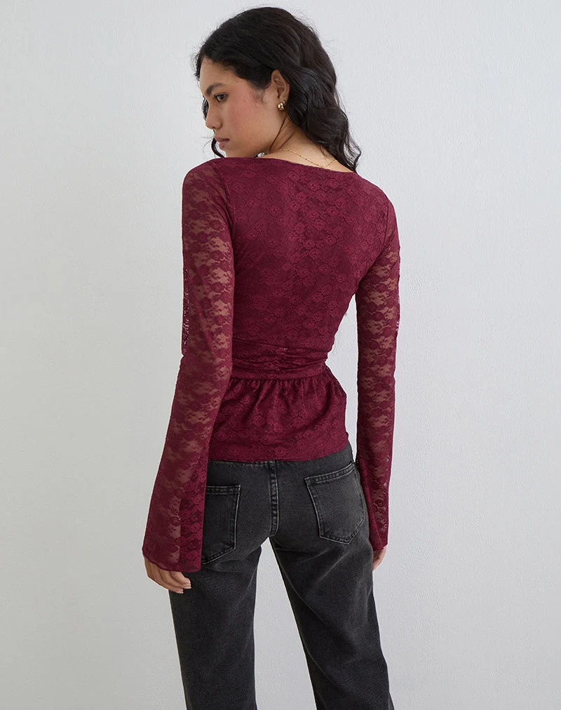 Haut papillon Milna en dentelle marron