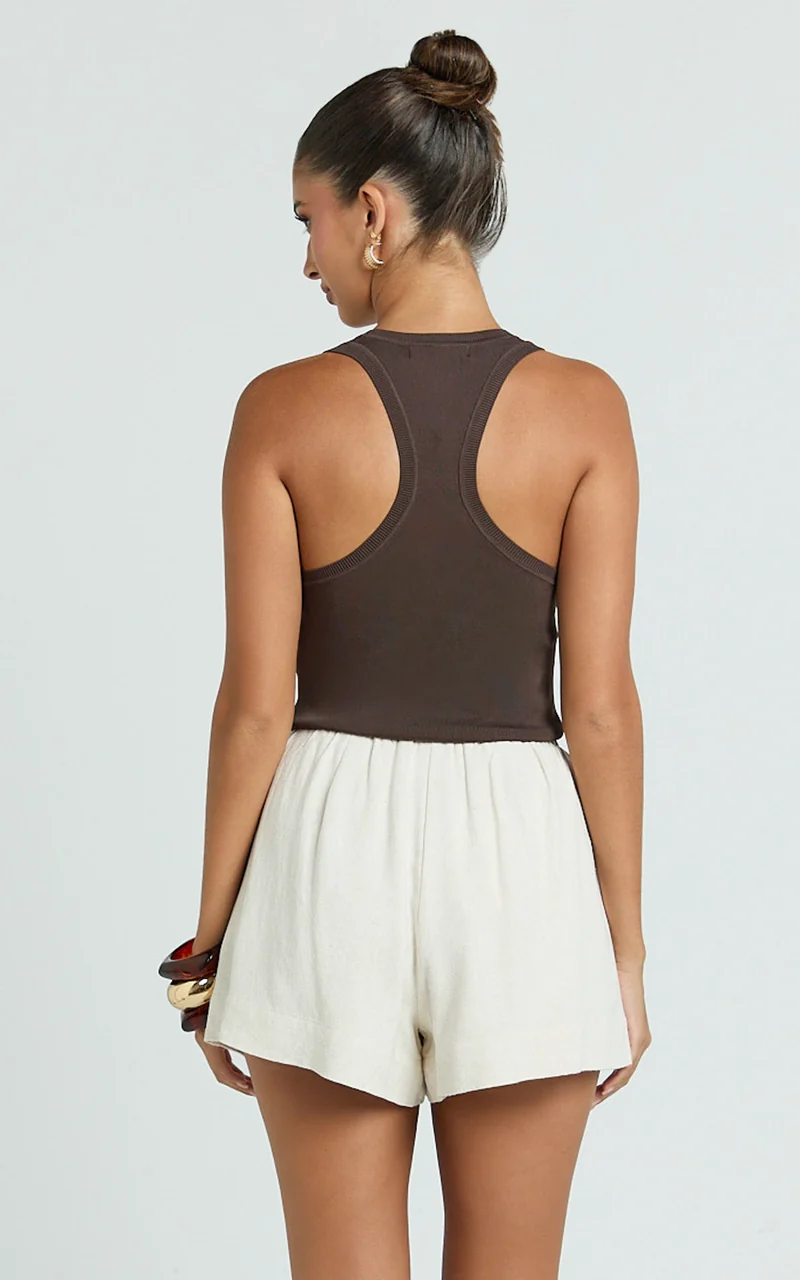 Ruby Short - Beaded Drawstring Relaxed Linen Shorts in Natural