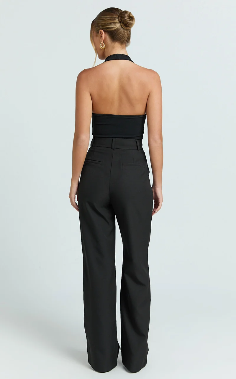 Melissa Pants - Pleat Front Wide Leg Tailored Pants in Black