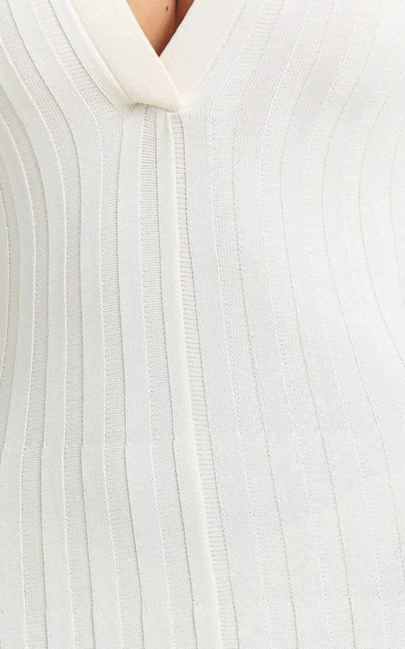 Kara Maxi Dress - Sleeveless Collared V Neck Knit Dress in Cream