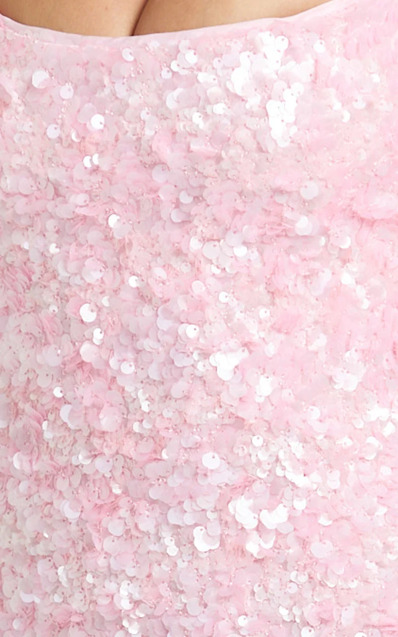 Clara Maxi Dress - Scoop Neck Tie Back Fitted Sequin Dress in Pink