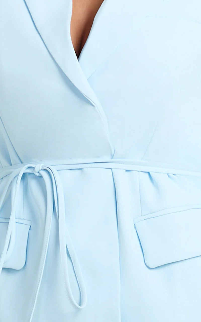 Harlee Blazer- Belted Cinch Waist Blazer in Baby Blue