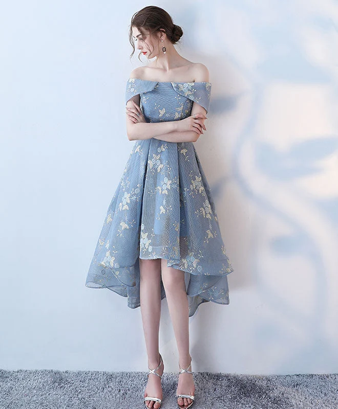 Robe de bal courte gris-bleu unique pour les soirées de retour à la maison