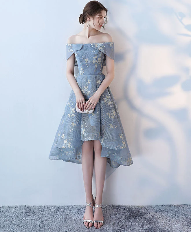 Robe de bal courte gris-bleu unique pour les soirées de retour à la maison