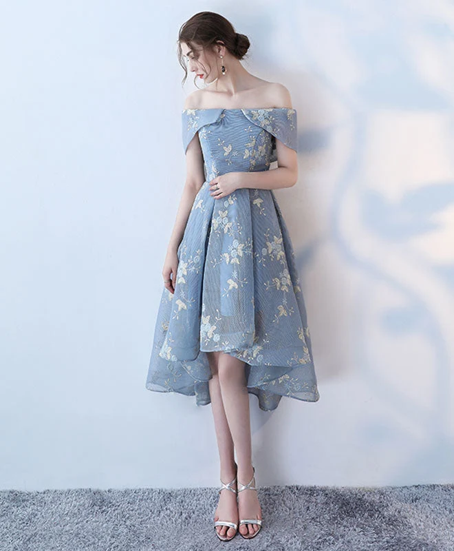 Robe de bal courte gris-bleu unique pour les soirées de retour à la maison