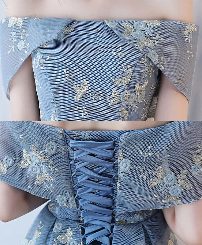 Robe de bal courte gris-bleu unique pour les soirées de retour à la maison