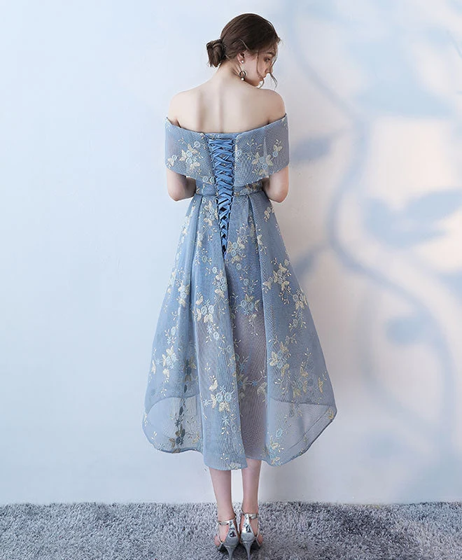 Robe de bal courte gris-bleu unique pour les soirées de retour à la maison