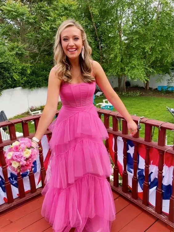 Robe de soirée longue rose