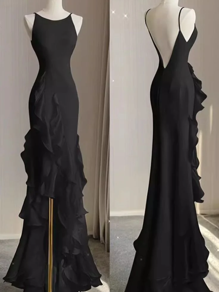 Robe de mariée sirène de plage à volants et bretelles spaghetti, dos nu, robe de bal