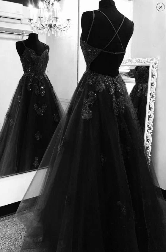 Robe de bal élégante en tulle noir et dentelle pour femme, tenue de soirée formelle