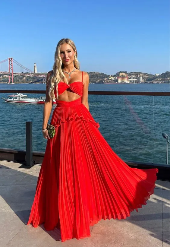 Robe de bal rouge élégante pour femme, robe de soirée simple et sexy