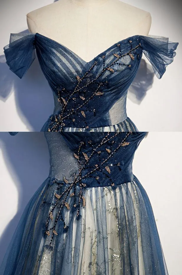 Robe de soirée élégante en tulle, longue et épaules dénudées