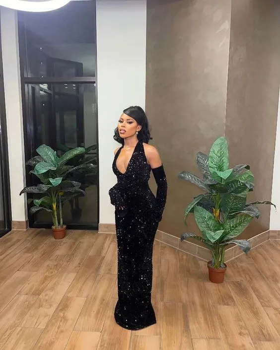 Robe de soirée longue sirène noire élégante