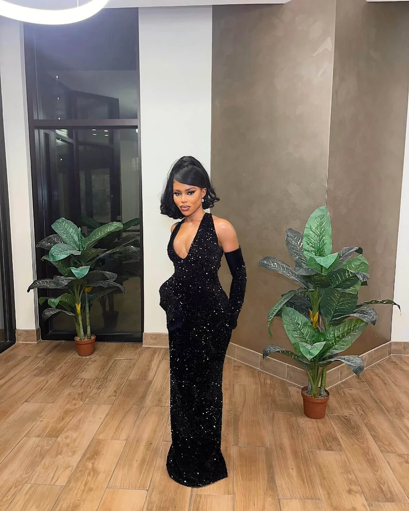 Robe de soirée longue sirène noire élégante