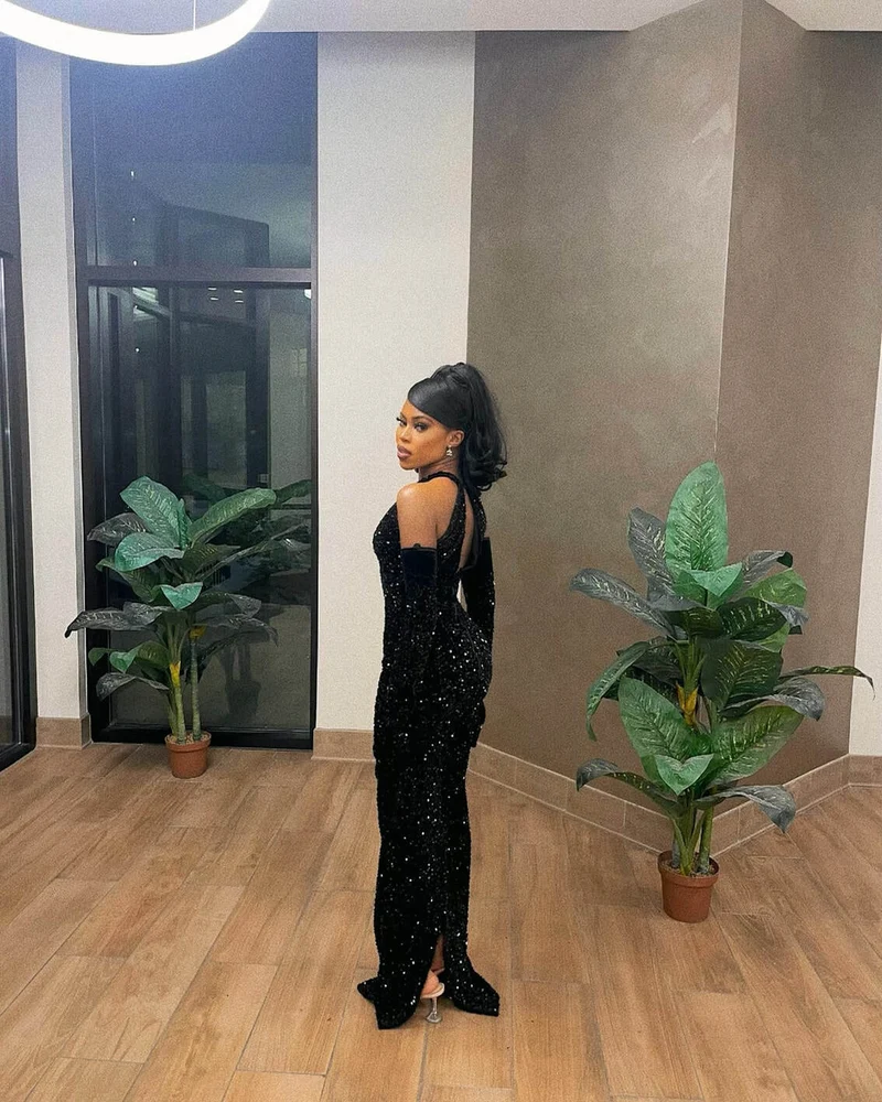 Robe de soirée longue sirène noire élégante
