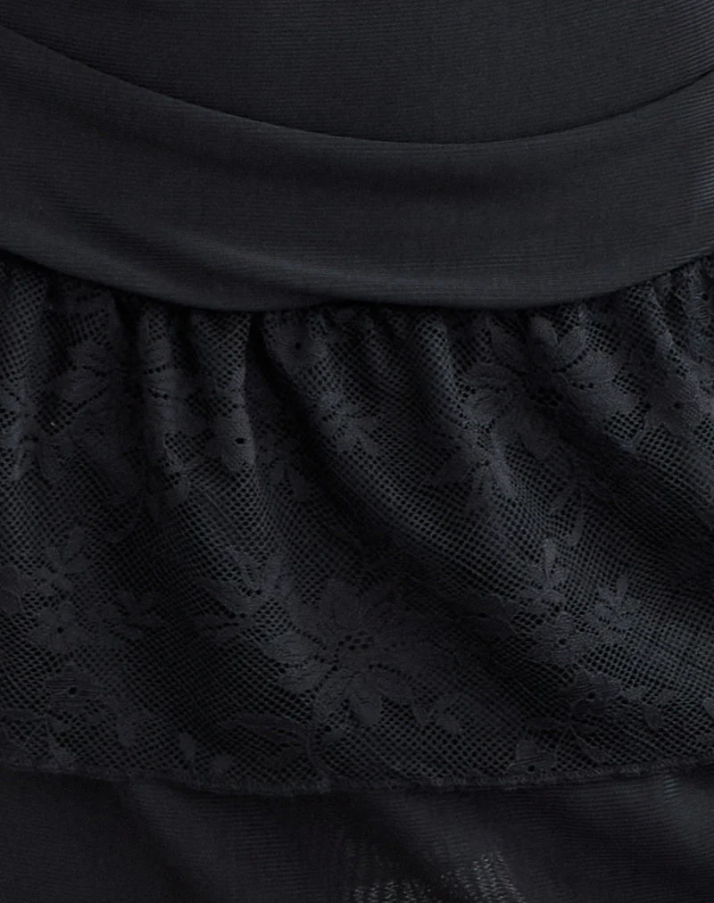 Mini-robe à manches longues et décolleté plongeant Mishal en dentelle noire