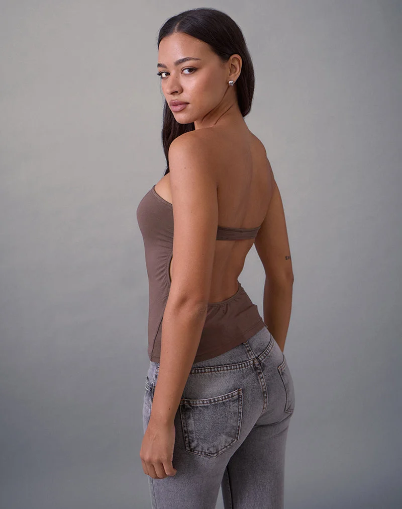 Haut bandeau Foster en jersey de rayonne taupe foncé