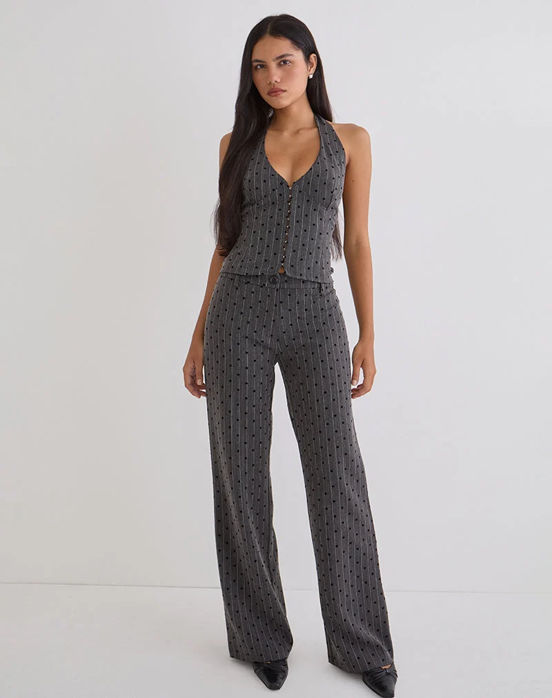 Pantalon Tatina gris anthracite à rayures polka