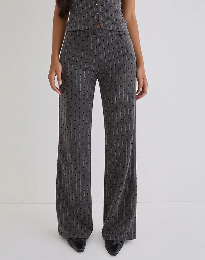 Pantalon Tatina gris anthracite à rayures polka